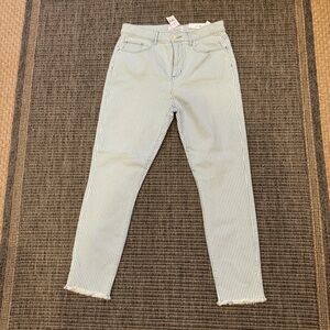 LOFT Blue and White Striped Hi rise Skinny Crop Jeans